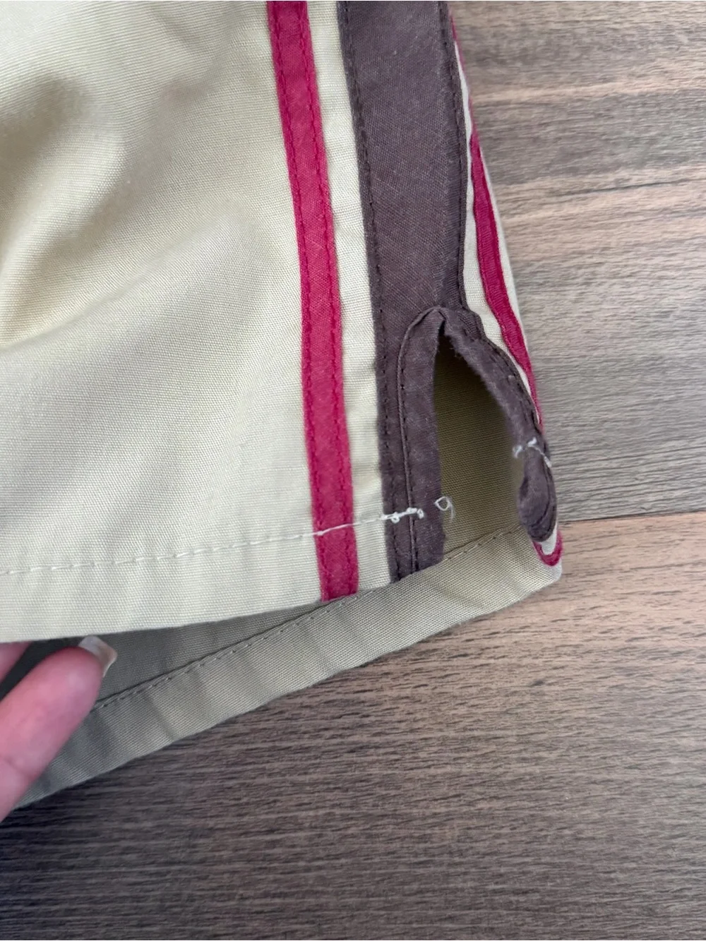 Vintage 70's Retro Hawaii Swim Trunks - Khaki w/brown/Maroon Side - Sz. M 32-34